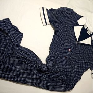 Vintage 1980's Navy & White Polka Dot Pleated Dress